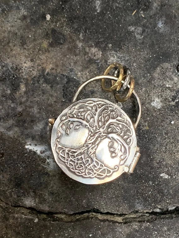 BowLift | Silver Locket Necklace | Triple Moon & Tree of Life | Keepsake with Quartz Crystal