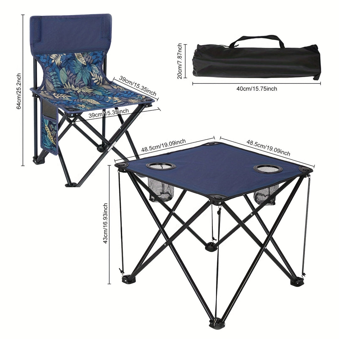BowLift | Foldable Garden Seating Group Campafleur | 2 Chairs & 1 Table | Floral Pattern | Portable & Weatherproof