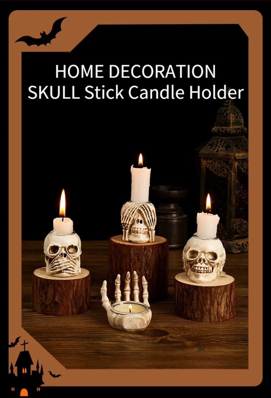 BowLift | GothicGlow 3pc Halloween Skull Candle Holder Set