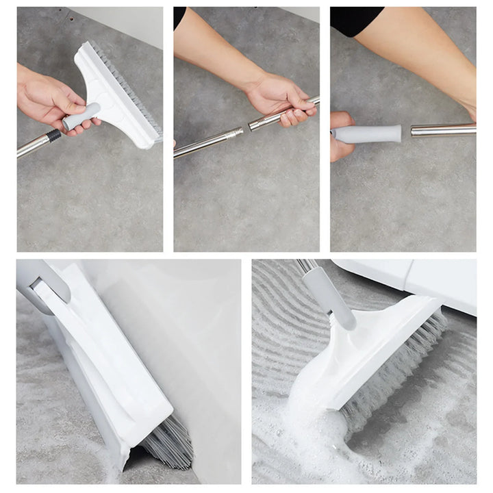 2 In 1 Floor Scrub Brush with Window Squeegee 120 Degrees Rotatable Long Handle Bowlift