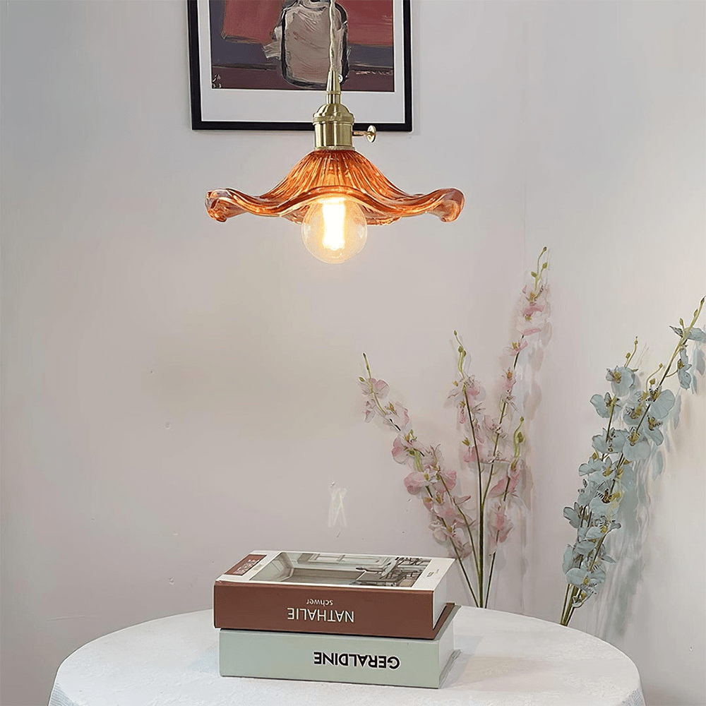 BowLift | Elegant Hibiscus Flower Pendant Light – Glass & Brass Hanging Lamp