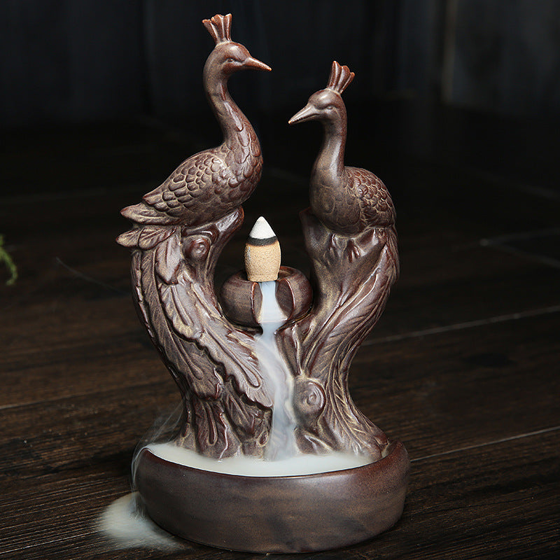 Elegant Peacock Theme Ceramic Incense Holder