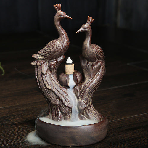 Elegant Peacock Theme Ceramic Incense Holder