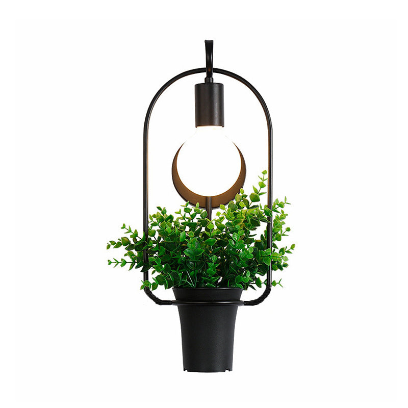 BowLift | Potted Plant Restaurant Wall Lamp Industrial Metal 1 Bulb Black LED Wall Lighting