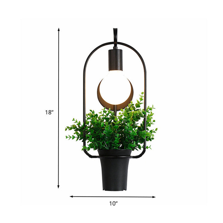 BowLift | Potted Plant Restaurant Wall Lamp Industrial Metal 1 Bulb Black LED Wall Lighting