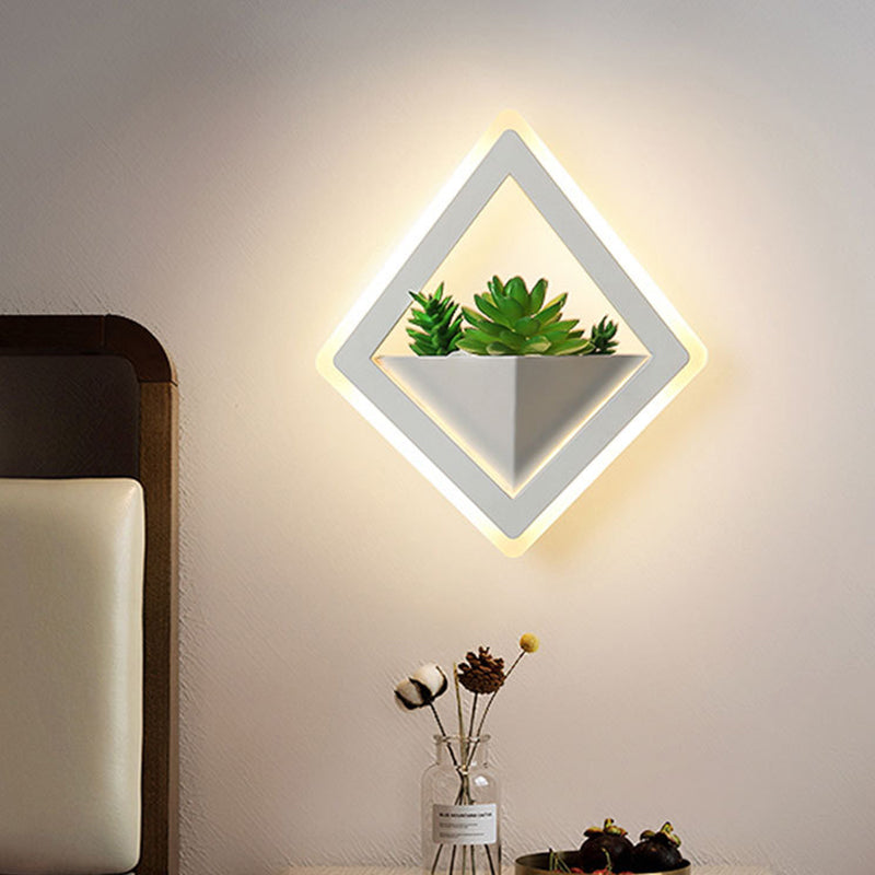 BowLift | Acrylic White Wall Lamp Round/Rectangular/Diamond LED Industrial Plant Wall Lighting Fixture in Warm/White Light