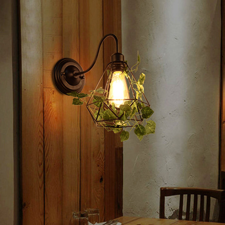 BowLift | 1 Light Wall Lighting Fixture Industrial Diamond / Globe / Square Metal LED Wall Lamp Sconces in Black with Plants
