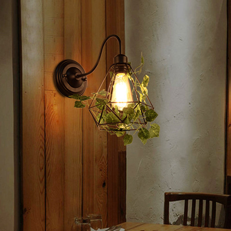 BowLift | 1 Light Wall Lighting Fixture Industrial Diamond / Globe / Square Metal LED Wall Lamp Sconces in Black with Plants