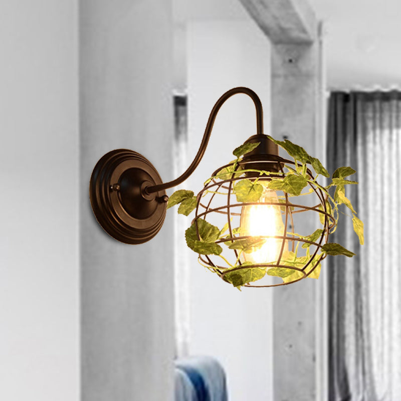 BowLift | 1 Light Wall Lighting Fixture Industrial Diamond / Globe / Square Metal LED Wall Lamp Sconces in Black with Plants