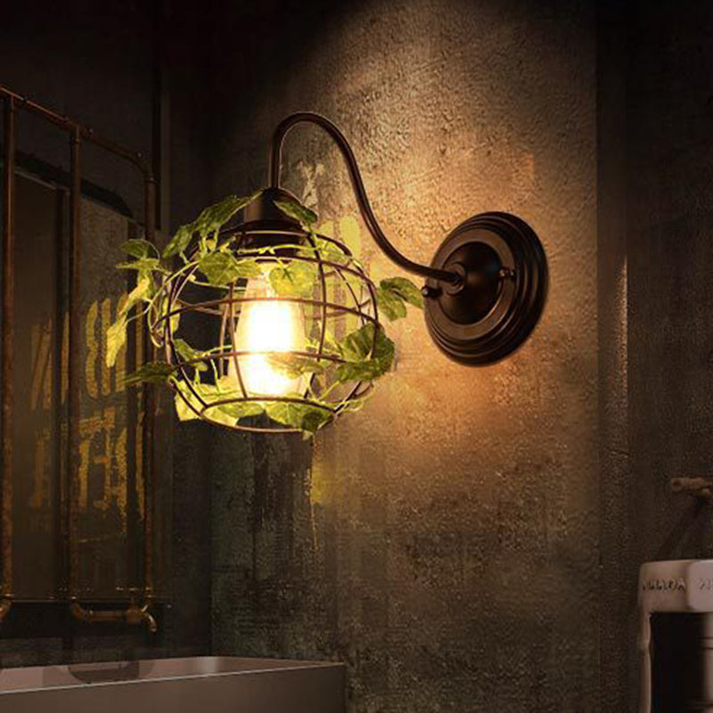 BowLift | 1 Light Wall Lighting Fixture Industrial Diamond / Globe / Square Metal LED Wall Lamp Sconces in Black with Plants