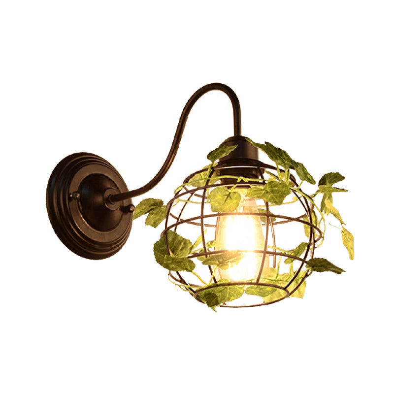 BowLift | 1 Light Wall Lighting Fixture Industrial Diamond / Globe / Square Metal LED Wall Lamp Sconces in Black with Plants