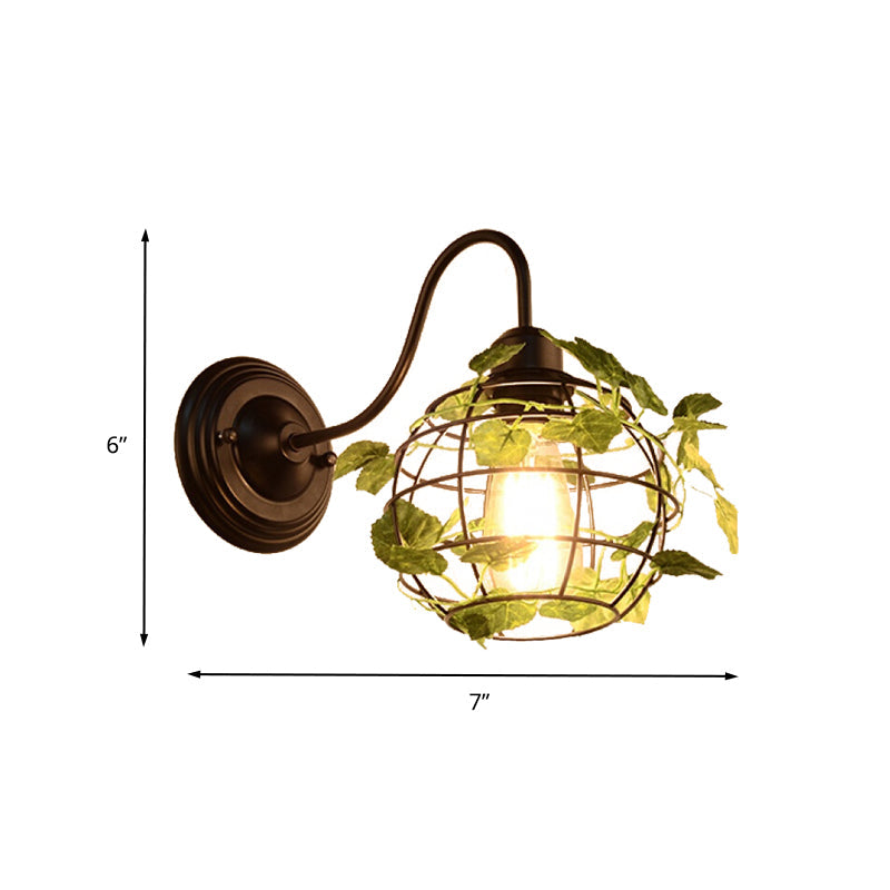 BowLift | 1 Light Wall Lighting Fixture Industrial Diamond / Globe / Square Metal LED Wall Lamp Sconces in Black with Plants