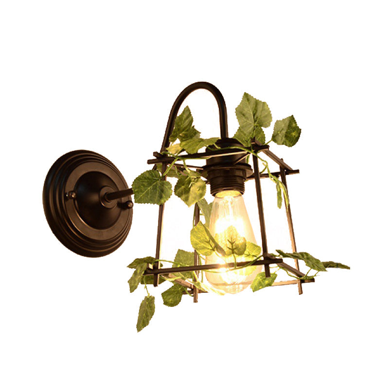 BowLift | 1 Light Wall Lighting Fixture Industrial Diamond / Globe / Square Metal LED Wall Lamp Sconces in Black with Plants