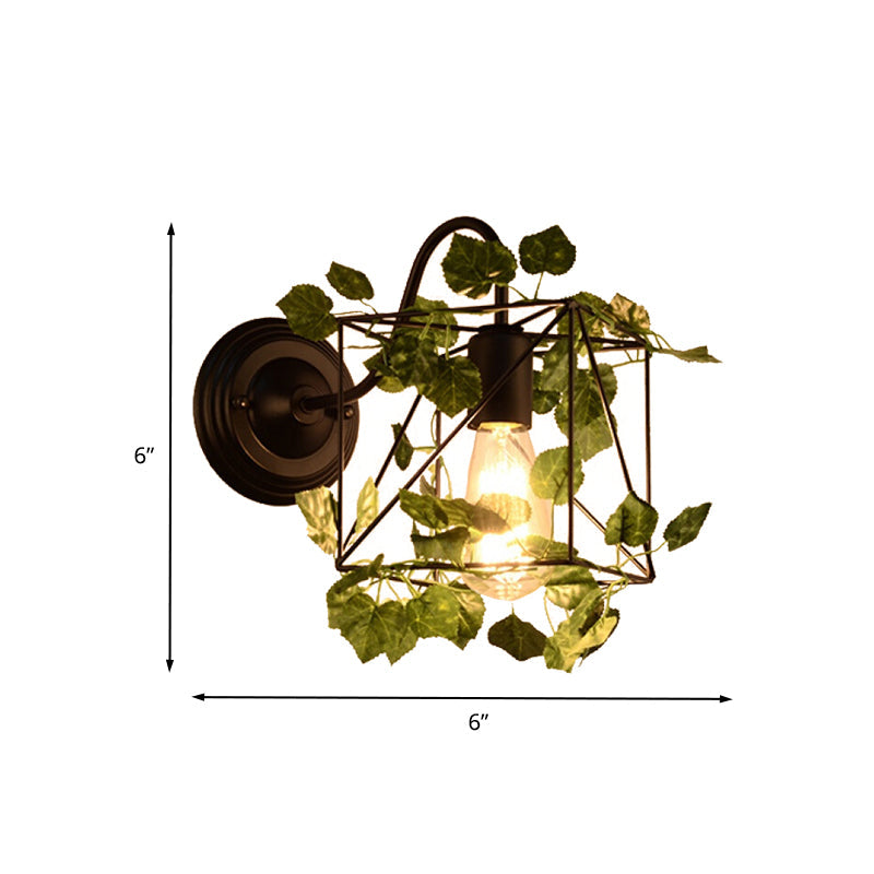BowLift | 1 Light Wall Lighting Fixture Industrial Diamond / Globe / Square Metal LED Wall Lamp Sconces in Black with Plants