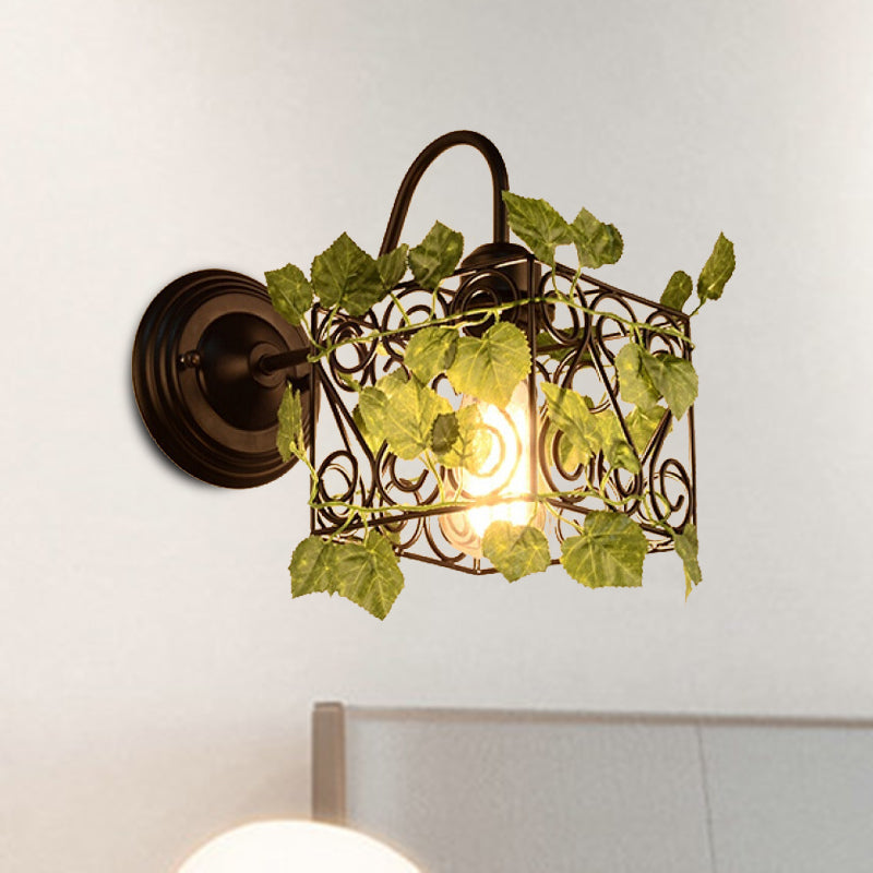 BowLift | 1 Light Wall Lighting Fixture Industrial Diamond / Globe / Square Metal LED Wall Lamp Sconces in Black with Plants