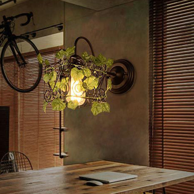 BowLift | 1 Light Wall Lighting Fixture Industrial Diamond / Globe / Square Metal LED Wall Lamp Sconces in Black with Plants