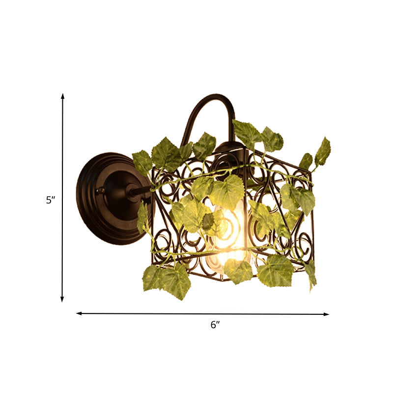 BowLift | 1 Light Wall Lighting Fixture Industrial Diamond / Globe / Square Metal LED Wall Lamp Sconces in Black with Plants