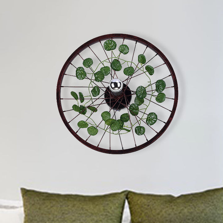 BowLift | Rust Wheel Wall Light Industrial Metal 1 Bulb Restaurant LED Plants Wall Mount Lamp, 12.5"/18"/21.5" Diameter
