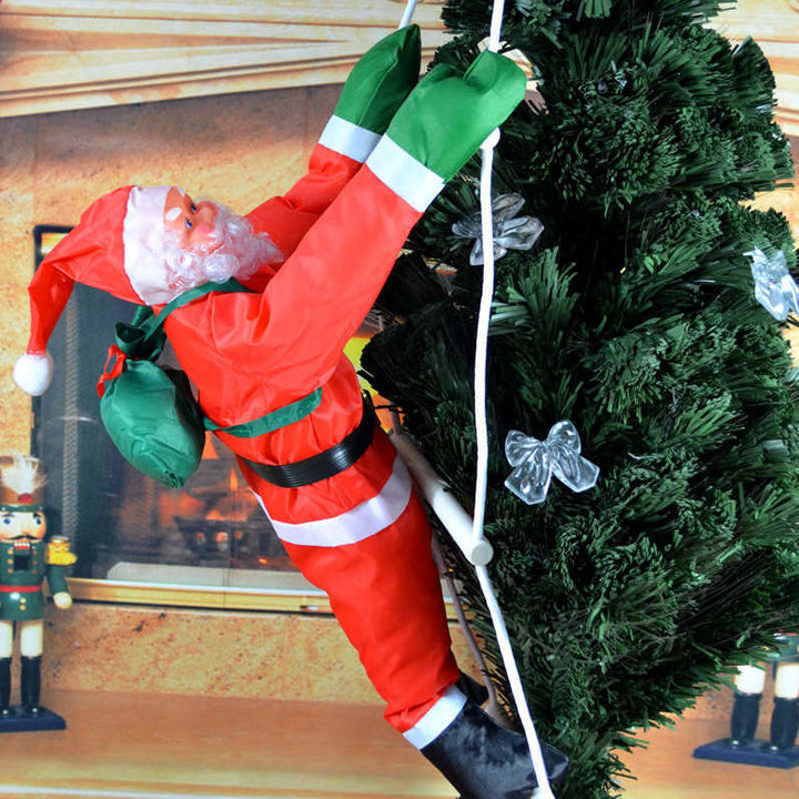 Inflatable Santa Claus figure with climbing rope