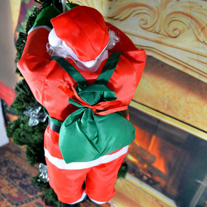 Inflatable Santa Claus figure with climbing rope