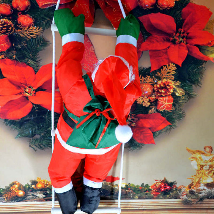 Inflatable Santa Claus figure with climbing rope