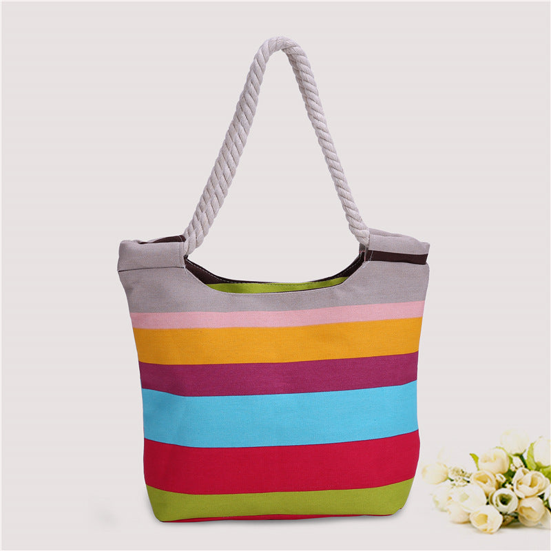 Beach bag made of durable canvas with colorful striped pattern Bowlift