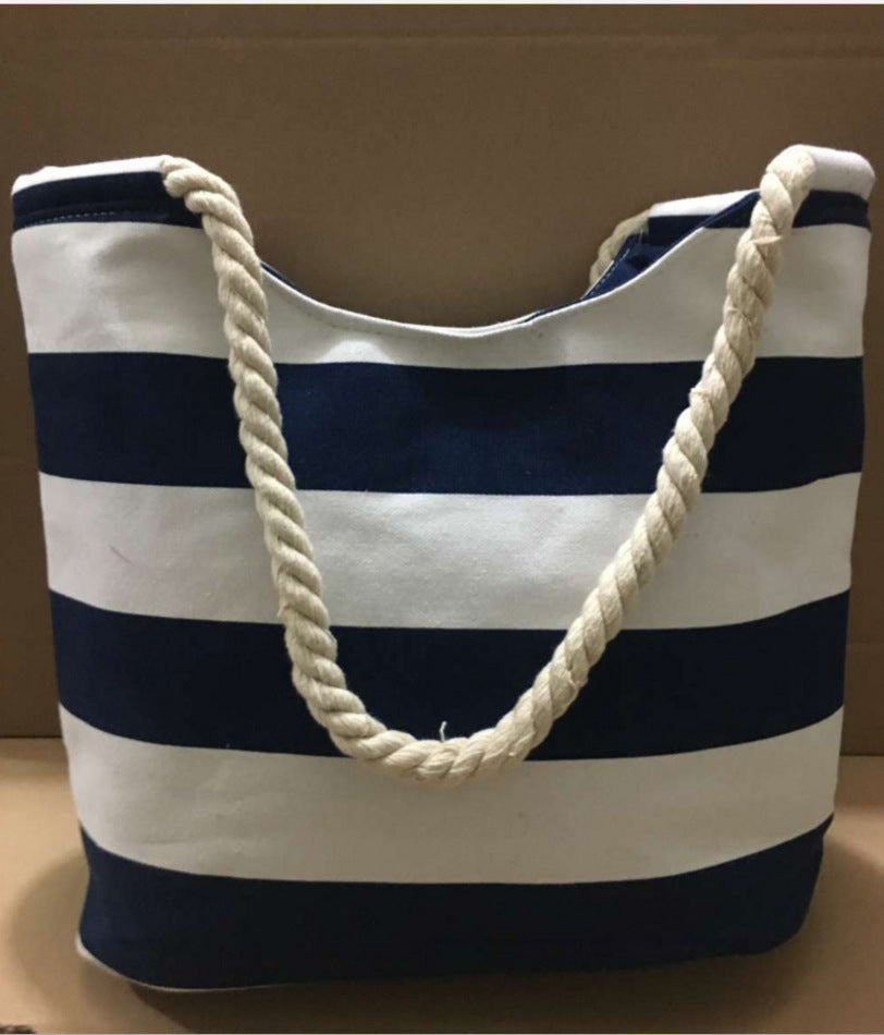 Beach bag made of durable canvas with colorful striped pattern Bowlift