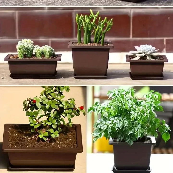 BowLift | Rectangular Flower Planter with Saucer for Balcony