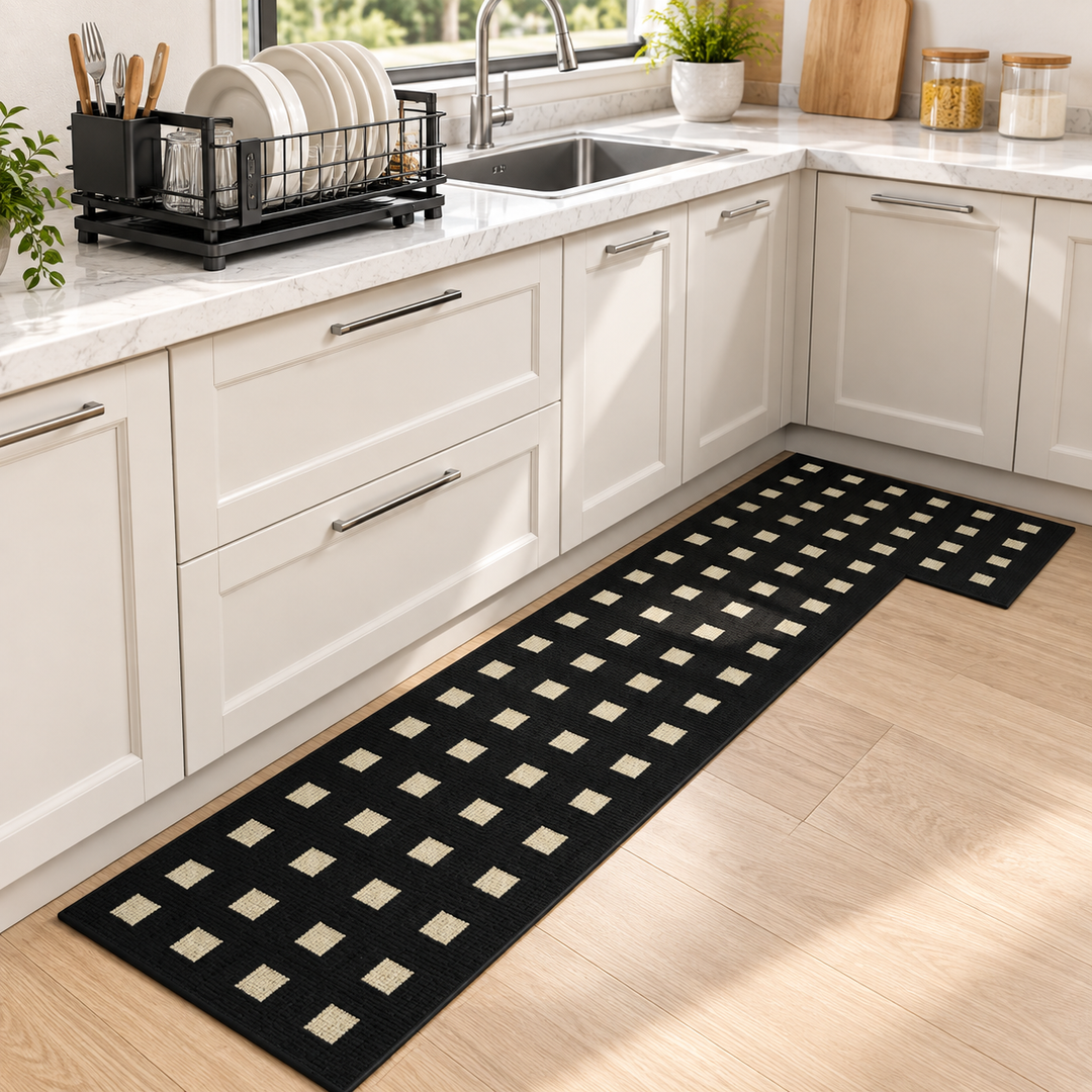 Non-Slip Geometric Woven Kitchen Runner and Mat Set Bowlift