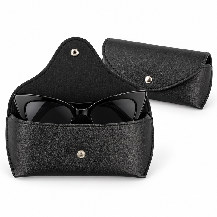 Compact Leather Sunglasses Pouch with Snap Closure Bowlift