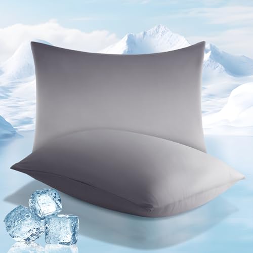 2 Pack Gray Cooling Pillowcases – Breathable, Soft, Skin & Hair Protecting | Bowlift