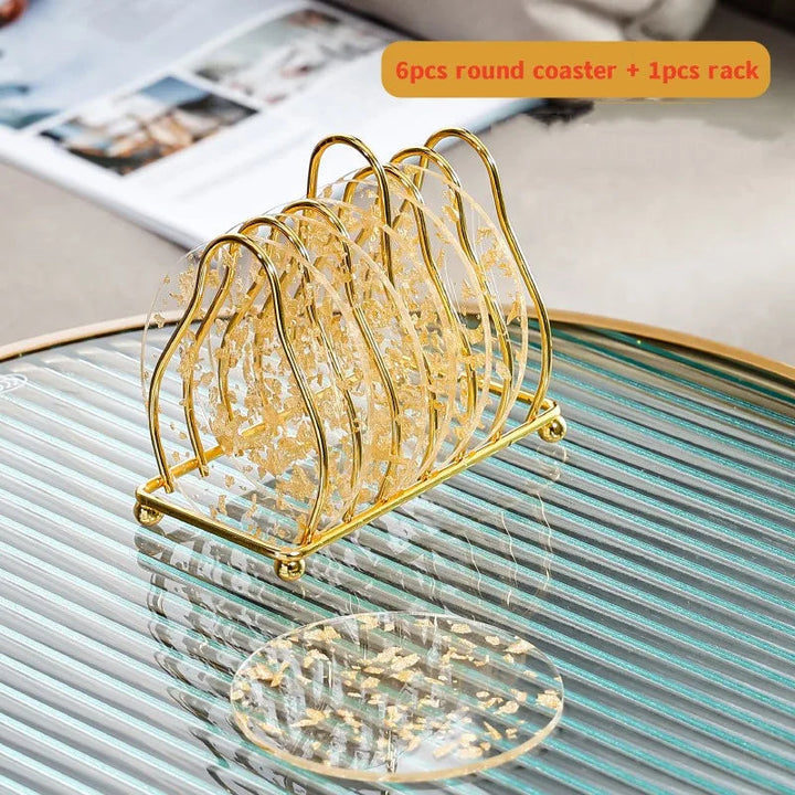 BowLift | 6pcs Acrylic Gold Foil Coaster Set with Holder