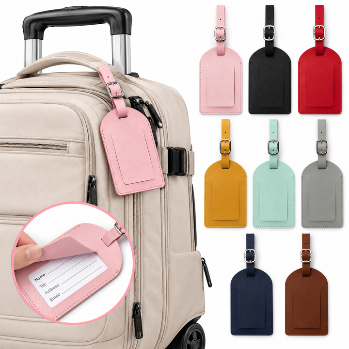 Premium Leather Luggage Tag with Adjustable Strap and ID Window Bowlift