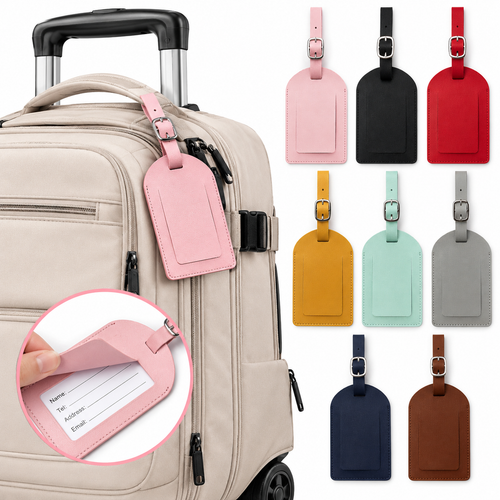 Premium Leather Luggage Tag with Adjustable Strap and ID Window Bowlift