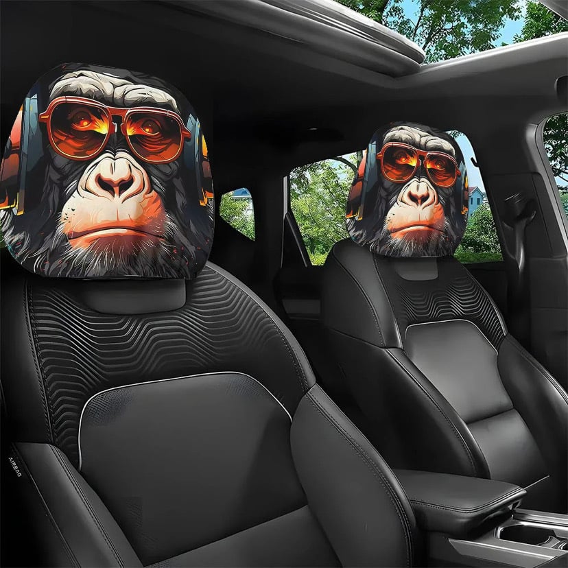 BowLift | 2pcs Set of Funny Big-Eyed Grinning Cartoon Print Car Seat Headrest Covers