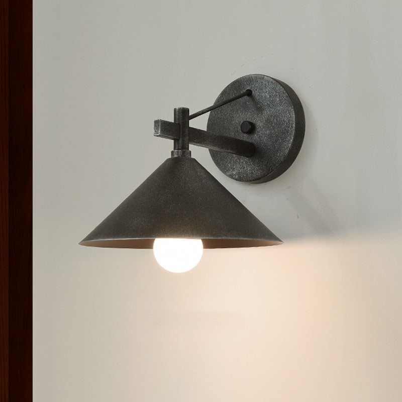BowLift | 1 Metal Wall Lamp Light Industrial Aged Silver/Bronze Cone Dining Room Lighting Fixture
