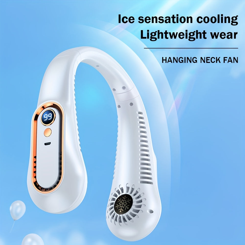 Stay Cool And Comfortable With This USB Rechargeable 5-Speed Adjustable Neck Fan - Digital Display & Bladeless! | Bowlift
