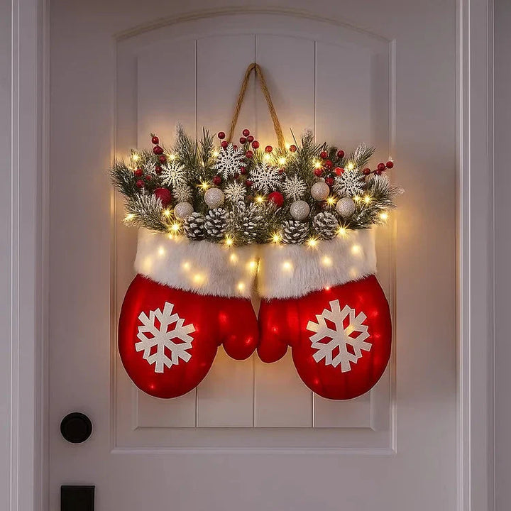 BowLift | Pre-lit Christmas wreath in mitten shape – 120 LEDs with timer function