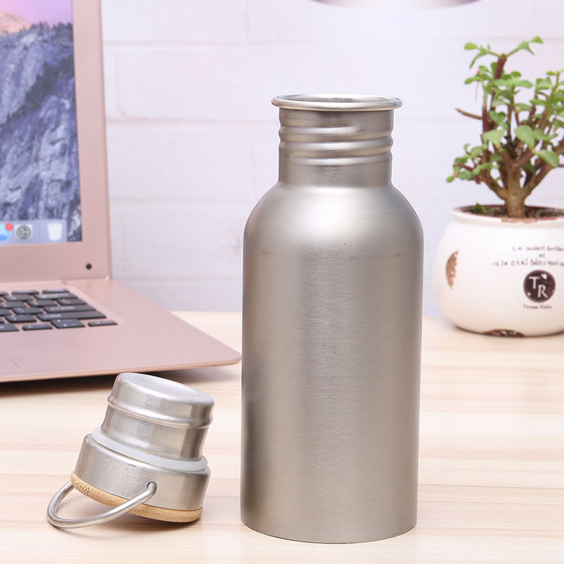 Ladies Elegant Stainless Steel Drinking Bottle with Sustainable Wood Cap Bowlift
