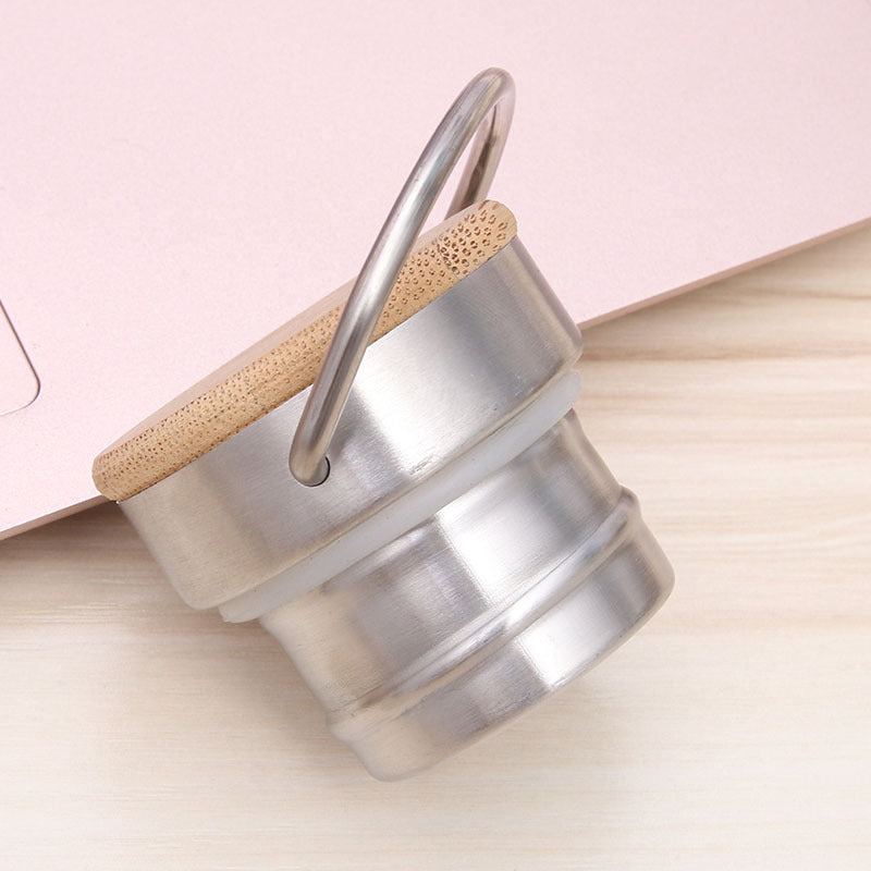 Ladies Elegant Stainless Steel Drinking Bottle with Sustainable Wood Cap Bowlift