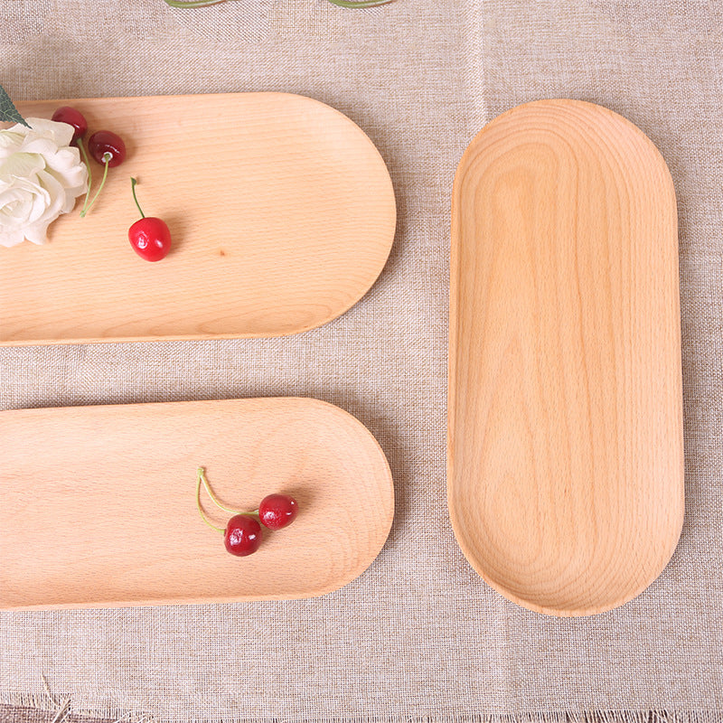 Natural Beechwood Elongated Serving Tray Set Bowlift