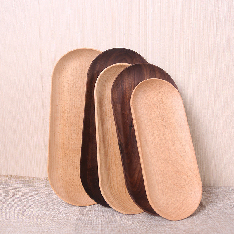 Natural Beechwood Elongated Serving Tray Set Bowlift