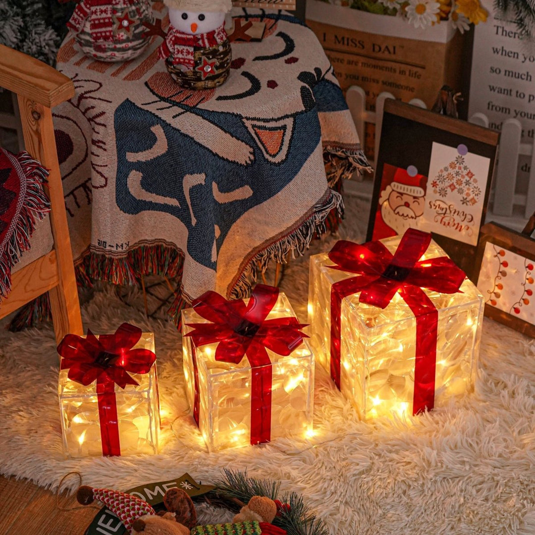 BowLift | Luminous gifts - set of 3 illuminated boxes - Christmas decoration for indoor and outdoor
