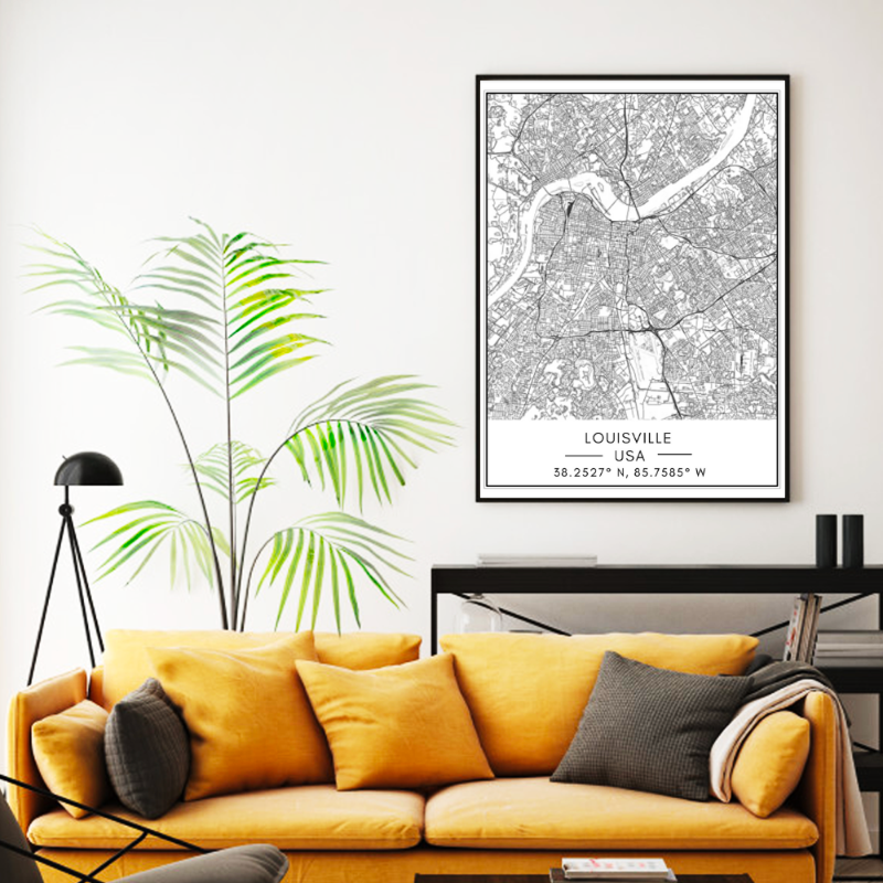 Louisville City Map - Canvas Wall Art Painting | Bowlift