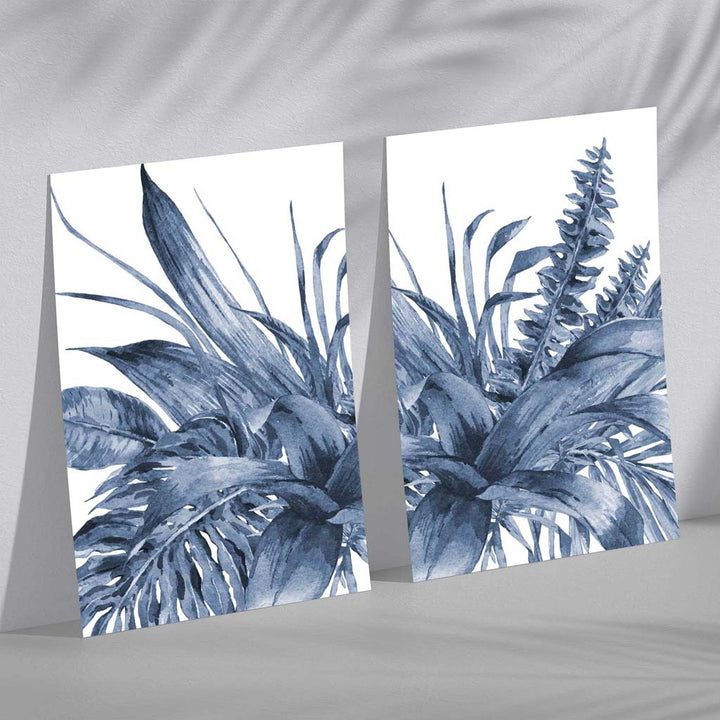 Blue Tropical Leaves Watercolor Framed Set of 2 Art Prints | Bowlift