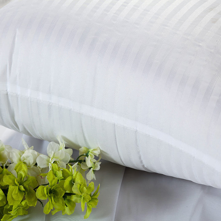 Plush Hypoallergenic Down-Alternative Pillow Insert with Stripe Sateen Cover