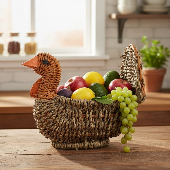 BowLift | Handcrafted Natural Woven Turkey Shape Basket
