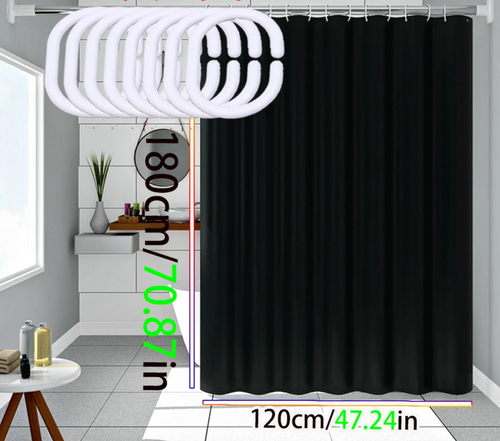 AquaShield Black Shower Curtain – Waterproof, Stylish and Eco-Friendly – Pure Black Design Bowlift
