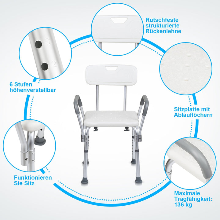 Shower stool height adjustable bath stool with backrest | Bowlift