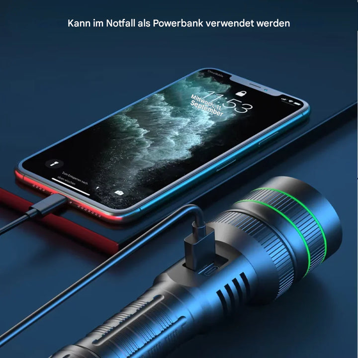 BowLift | Extremely Bright and Zoomable LED Flashlight with Power Bank Function for Outdoor Adventures